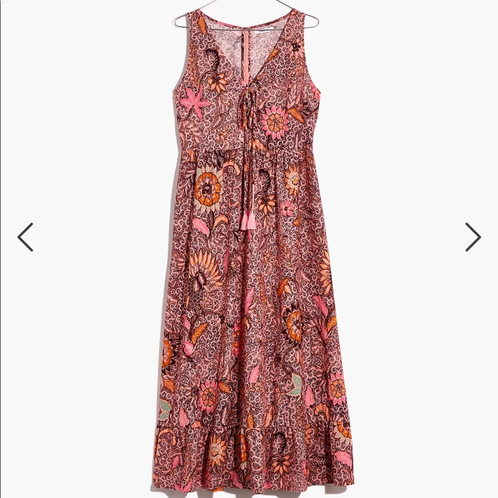 MADEWELL Lace-Up Ruffle-Hem Midi Dress in Bali Blooms Size 4